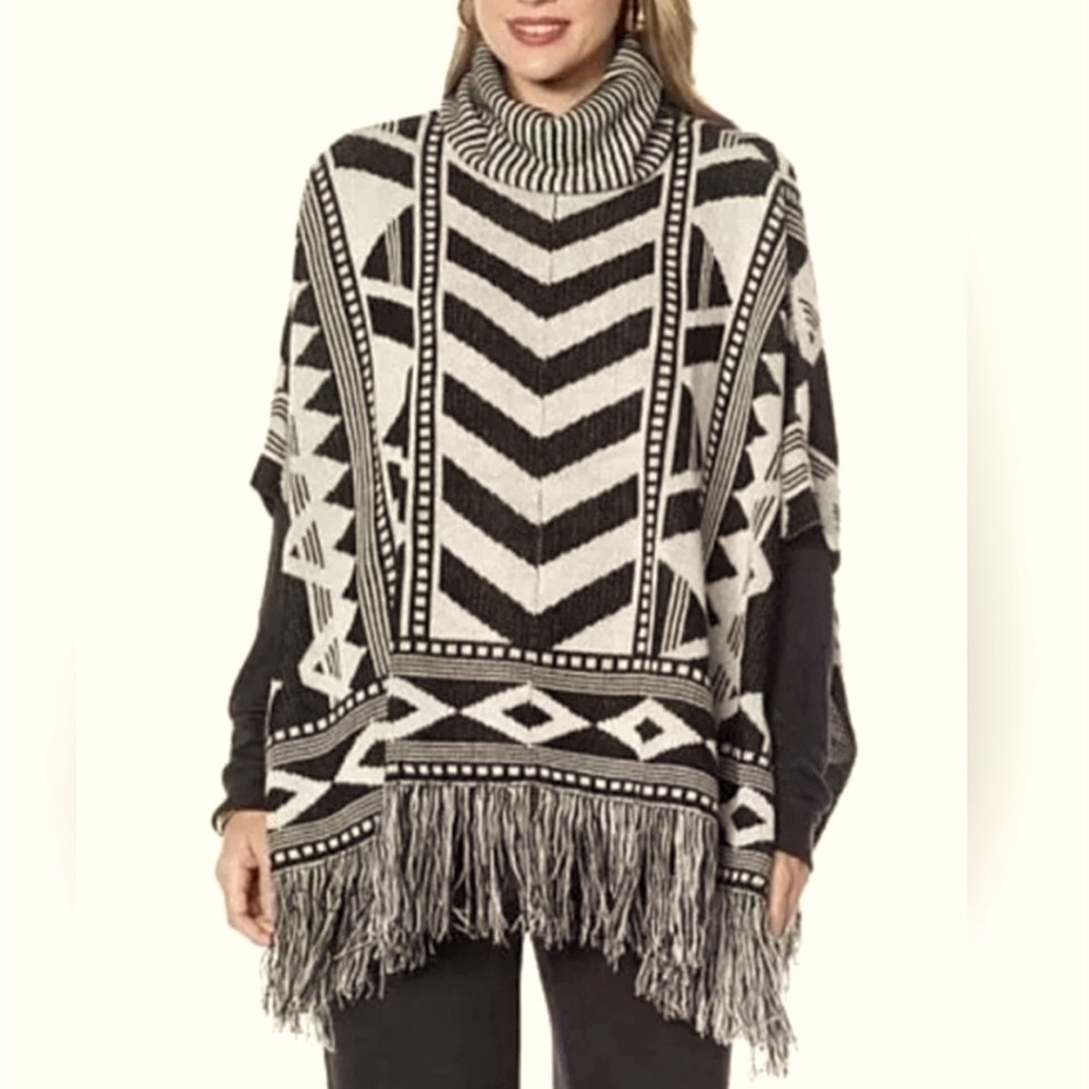 Colleen Lopez Cowl-Neck Fringe‎ Poncho NWT